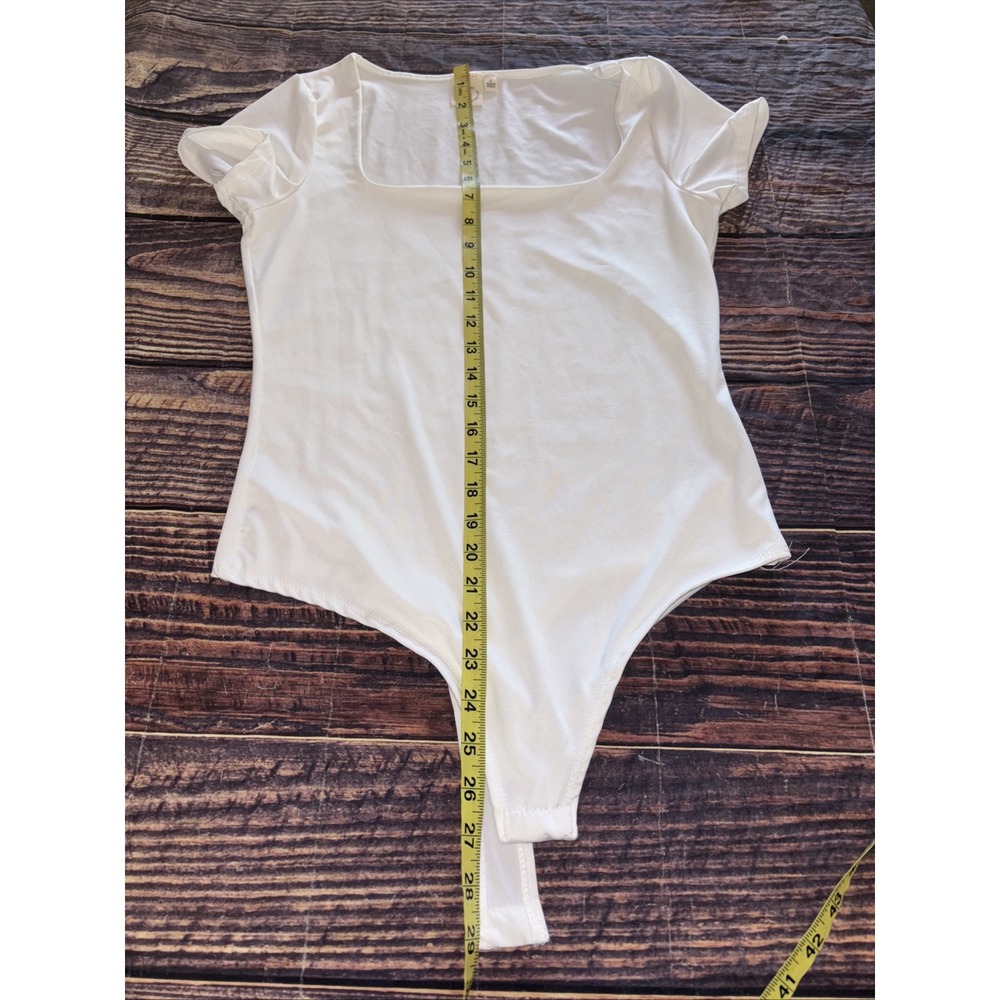 Live In The Moment Bodysuit Sz Large Short Sleeve Square Neck Stretchy Ivory - Picture 5 of 5
